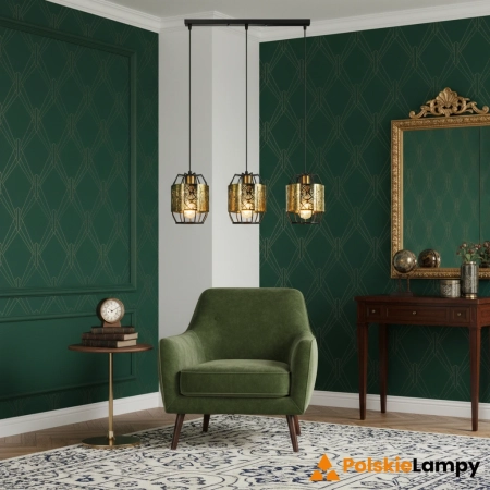 Lampa wisząca metalowa czarno-złota 3-punktowa 9317/3 z serii CENTO - Lampy Elem
