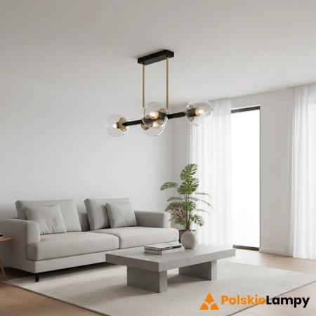 Lampa sufitowa czarno-złota 4-punktowa ze szklanymi kulami 3030/4 BL TR z serii Sintra - Lampy Elem