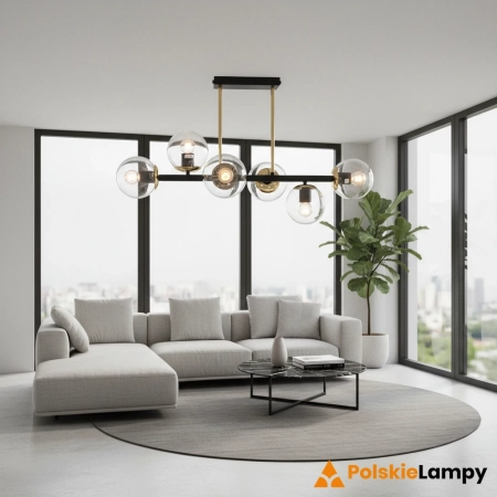 Lampa wisząca metalowa czarno-złota 6-punktowa 3030/6 BL TR z serii Sintra - Lampy Elem