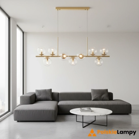 Lampa wisząca złota metalowa 8-punktowa szklana DRS3510/7 - Lampy Elem