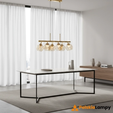 Lampa wisząca złota 6-punktowa szklana 62cm 2208/6 TR z serii Piran - Lampy Elem
