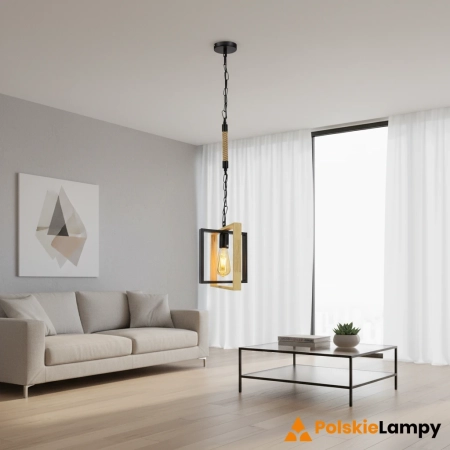Lampa wisząca metalowo-drewniana kwadratowa 6300/1 BL JD z serii Marco - Lampy Elem