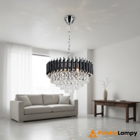 Lampa wisząca chromowo-czarna szklana 50cm 6260/6 8C BL z serii TOLEDO - Lampy Elem