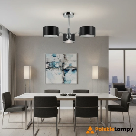 Lampa sufitowa chromowana z trzema czarnymi kloszami 2209/3A 8C z serii SOPHIA - Lampy Elem