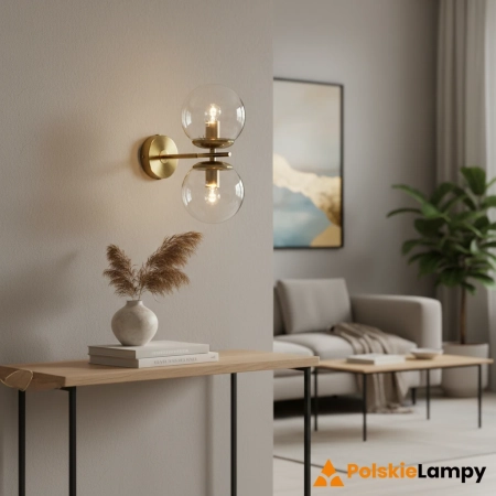 Kinkiet dwupunktowy złoty szklany 8491/2 z serii ERICE - Lampy Elem