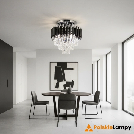 Plafon metalowy czarno-chromowy z kryształami 6260/4B 8C BL z serii TOLEDO - Lampy Elem
