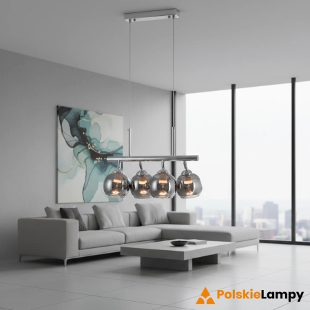Lampa wisząca chromowana szklana 4-punktowa 2208/4 8C z serii PIRAN - Lampy Elem
