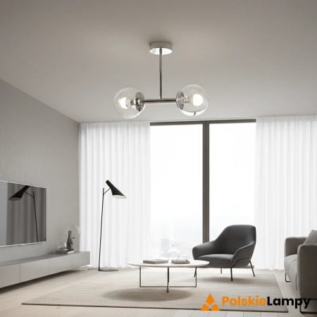 Plafon metalowy chromowany z dwoma szklanymi kloszami 3010/2 - Lampy Elem