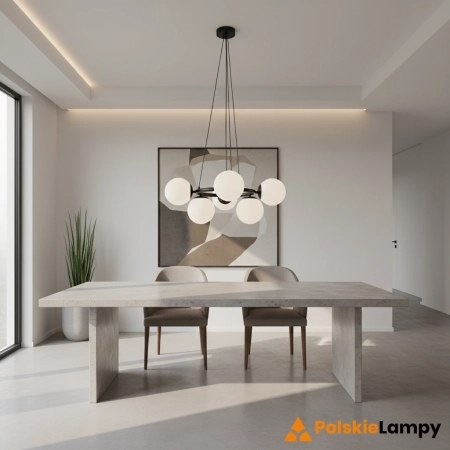 Lampa wisząca czarna metalowa z 5 mlecznymi kloszami 8278/5 - Lampy Elem
