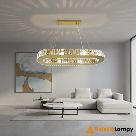 Lampa wisząca owalna złota szklana 80cm 6350/8 - Lampy Elem