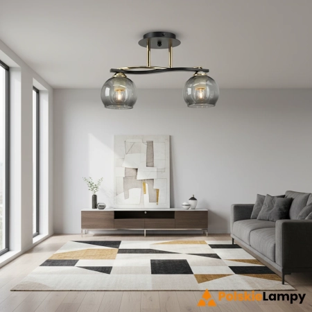Plafon metalowy czarno-złoty 2-punktowy 8912/2 z serii CLEO - Lampy Elem