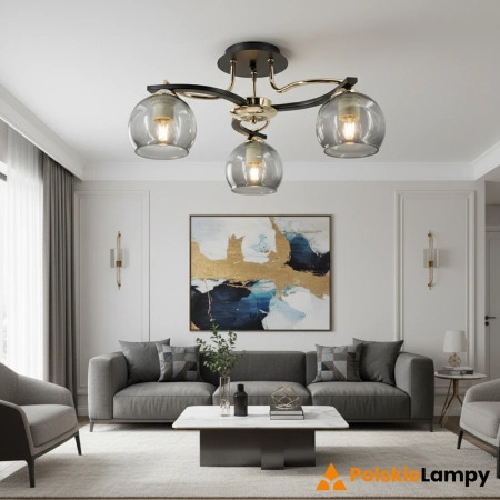 Plafon metalowy czarno-złoty 3-punktowy 8912/3 z serii CLEO - Lampy Elem