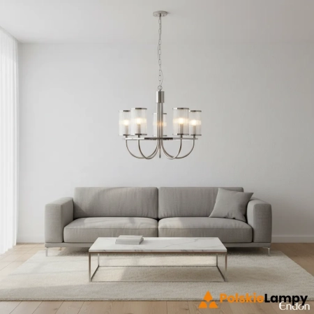 Lampa wisząca niklowana 5-punktowa z prążkowanym szkłem 100014 z serii Henbury - Endon Lighting
