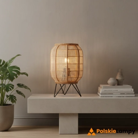 Lampa stołowa drewniana z rattanowym kloszem 101686 z serii Zaire - Endon Lighting