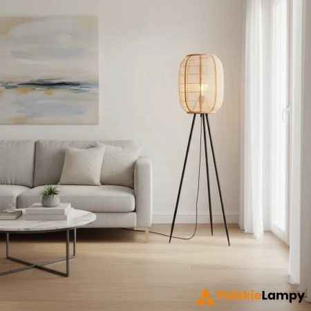 Lampa podłogowa czarna z drewnianym kloszem 132cm 101687 z serii Zaire - Endon Lighting