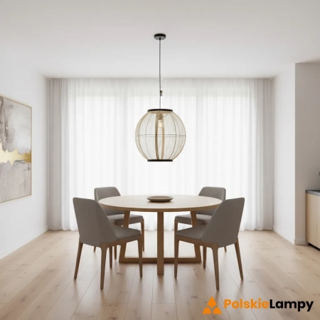Lampa wisząca okrągła z drewna i tkaniny 47cm 101688 z serii Zaire - Endon Lighting