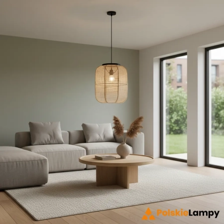 Lampa wisząca czarna z drewnem i ażurowym kloszem 101689 z serii Zaire - Endon Lighting