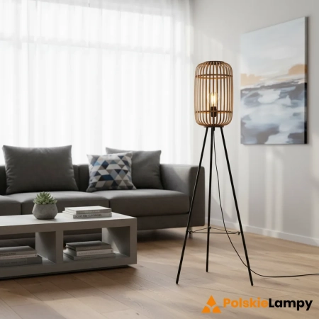 Lampa podłogowa drewniana czarna na trójnogu 101774 z serii Mathias - Endon Lighting