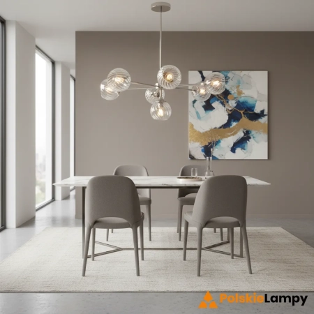 Lampa wisząca niklowa 8-punktowa ze szklanymi kloszami 104051 z serii Allegra - Endon Lighting
