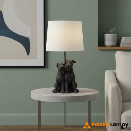 Lampa stołowa z figurką psów czarna z lnianym kloszem 106794 z serii WESTIE - Endon Lighting