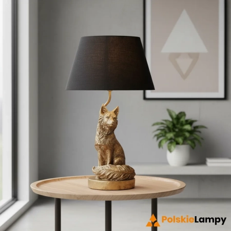 Lampa stołowa złota z figurką lisa i czarnym kloszem 106796 - Endon Lighting
