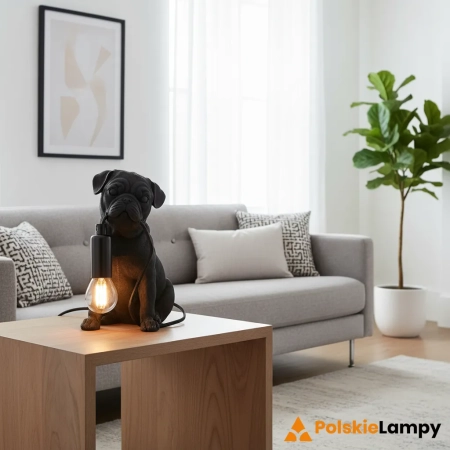 Lampa stołowa czarna z żywicy w kształcie mopsa 107325 z serii Pug Puppy - Endon Lighting