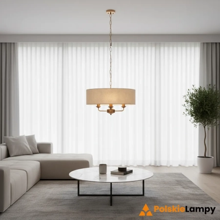 Lampa wisząca mosiężna z lnianym abażurem 3-punktowa 110723 z serii Highclere - Endon Lighting