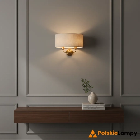 Kinkiet mosiężny dwupunktowy z lnianym kloszem 110726 z serii Highclere - Endon Lighting