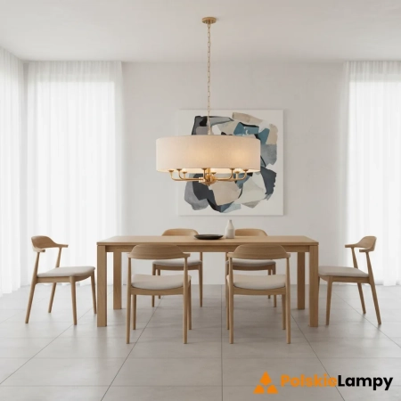 Lampa wisząca mosiężna z beżowym abażurem 8-punktowa 110727 z serii Highclere - Endon Lighting