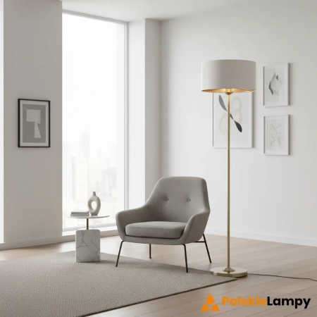 Lampa podłogowa mosiężna z białym abażurem 150cm 112571 z serii HIGHCLERE - Endon Lighting