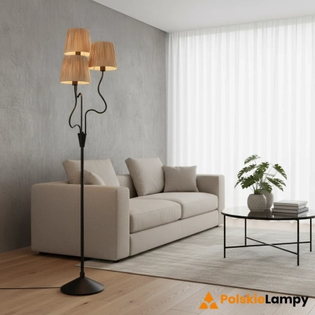 Lampa podłogowa czarna metalowa z trzema abażurami z rafii 114221 z serii Wriggle - Endon Lighting