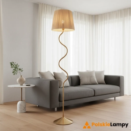 Lampa podłogowa mosiężna z kloszem z rafii 114224 z serii Wriggle - Endon Lighting