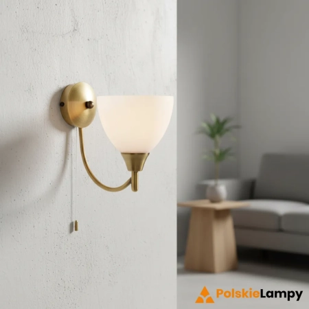 Kinkiet mosiężny z białym kloszem i włącznikiem sznurkowym 1805-1AN z serii Alton - Endon Lighting