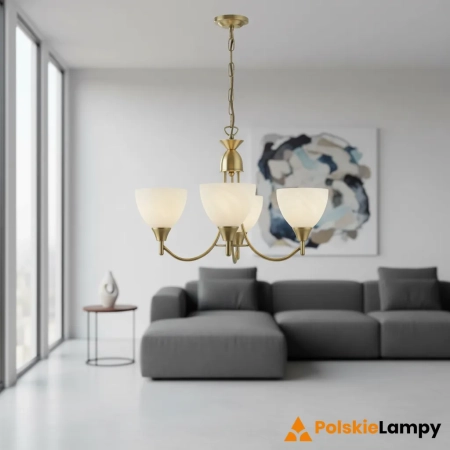 Lampa wisząca mosiężna 3-punktowa z białymi kloszami 1805-3AN z serii Alton - Endon Lighting