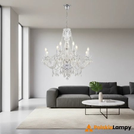 Żyrandol kryształowy chromowany 12-punktowy 308-8-4CL z serii CLARENCE - Endon Lighting