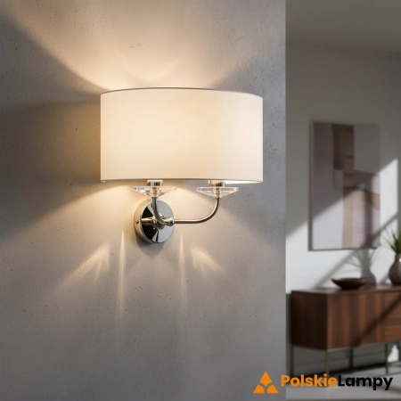 Kinkiet dwupunktowy biały z tkaniny 60180 z serii Nixon - Endon Lighting