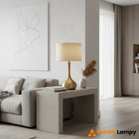 Lampa stołowa złota metalowa z beżowym abażurem 61191 z serii Piccadilly - Endon Lighting