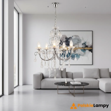 Żyrandol chromowany kryształowy 5-punktowy 61384 z serii Tabitha - Endon Lighting