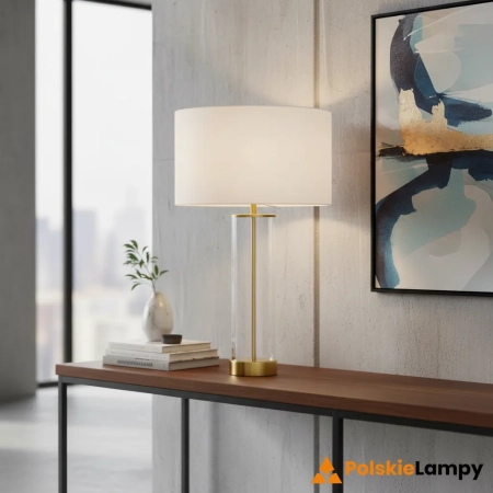 Lampa stołowa szklana ze złotym wykończeniem i białym abażurem 68802 z serii Lessina - Endon Lighting