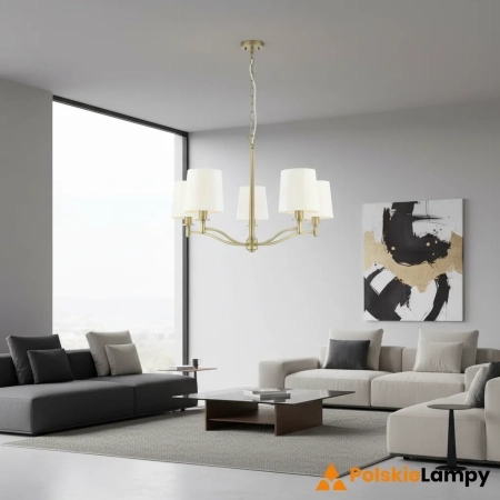 Lampa wisząca mosiężna 5-punktowa z białymi abażurami 70245 z serii Ortona - Endon Lighting