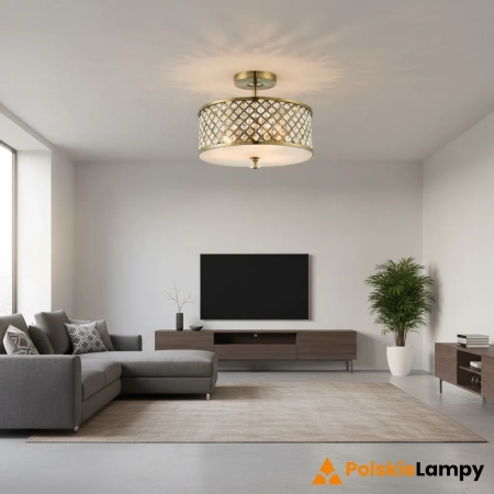 Plafon mosiężny okrągły z kryształami 3-punktowy 70558 z serii Hudson - Endon Lighting