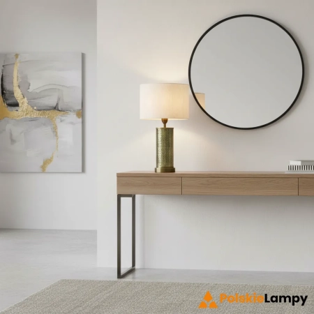 Lampa stołowa metalowa mosiężna z beżowym abażurem 71591 z serii INDARA - Endon Lighting