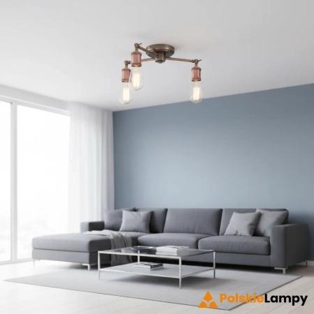 Lampa sufitowa metalowa miedziana 3-punktowa 76124 z serii HAL - Endon Lighting