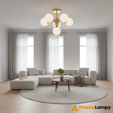 Lampa sufitowa złota 6-punktowa z białymi kulami 76501 z serii Oscar - Endon Lighting
