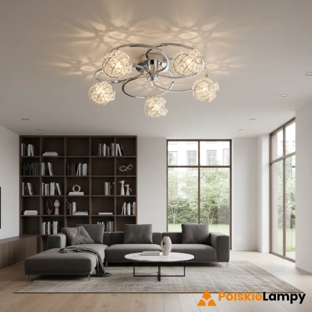 Plafon chromowany 5-punktowy z kryształowymi kloszami 76595 z serii Talia - Endon Lighting