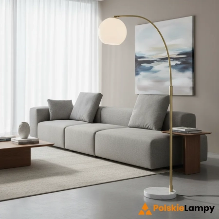 Lampa podłogowa złota łukowa z kulistym kloszem 76613 z serii Otto - Endon Lighting
