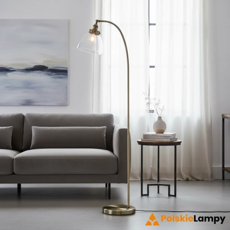 Lampa podłogowa mosiężna ze szklanym kloszem 77860 z serii Hansen - Endon Lighting