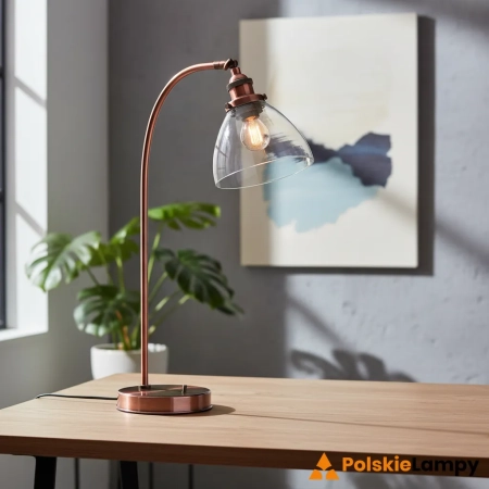 Lampa stołowa miedziana metalowa ze szklanym kloszem 77861 z serii Hansen - Endon Lighting