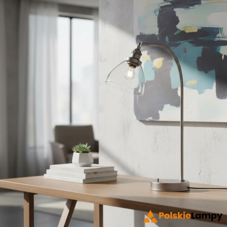 Lampa stołowa metalowa srebrna ze szklanym kloszem 91740 z serii Hansen - Endon Lighting