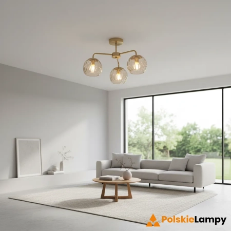 Lampa sufitowa złota 3-punktowa z bursztynowymi kloszami 91968 z serii Dimple - Endon Lighting